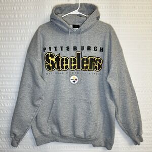 Pittsburgh Steelers NFL Hoodie Mens XL Grey Pullover Sweatshirt Fan Gear Lg Logo